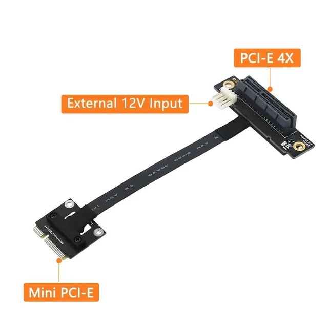 Alt view image 9 of 12 - PCI-E Riser 270 Degree Mini PCIe To PCI-E 4X Adapter Converter Cable Riser w/ 4pin FDD Power Connector for PCI-E Tester Extender