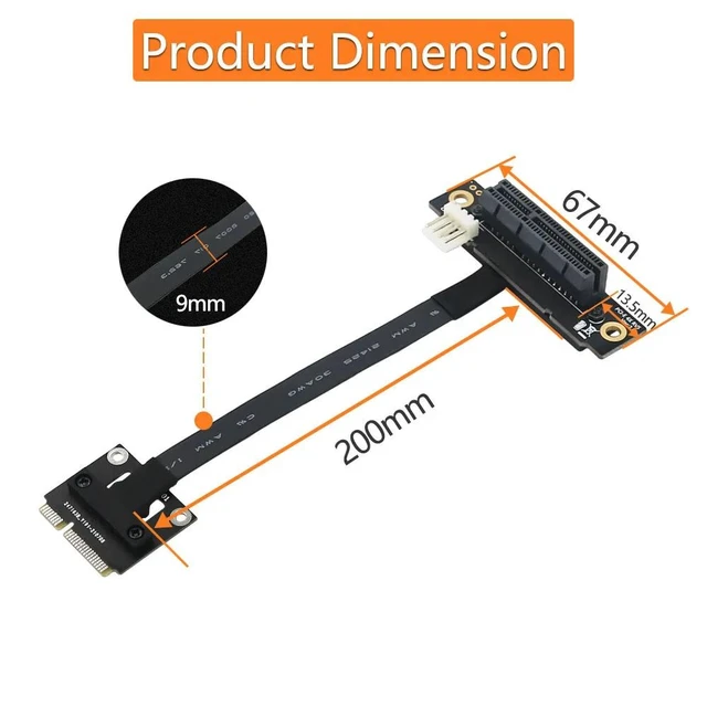 Alt view image 11 of 12 - PCI-E Riser 270 Degree Mini PCIe To PCI-E 4X Adapter Converter Cable Riser w/ 4pin FDD Power Connector for PCI-E Tester Extender
