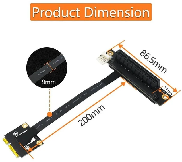Alt view image 11 of 12 - PCI-E Riser 270 Degree Mini PCIe To PCI-E 8X Adapter Cable Convert Cable Riser 4pin FDD Power Connector for PCIE Tester Extender