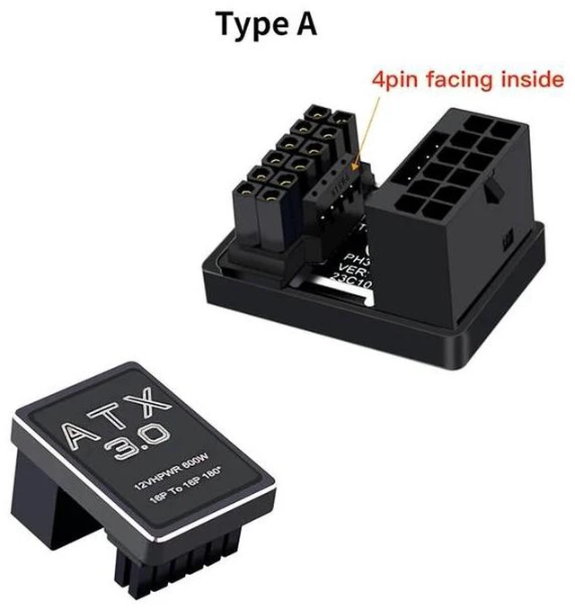 Alt view image 8 of 14 - PCIe5.0 Graphics Card ATX3.0 Power Adapter 12VHPWR 12+4 16Pin 600W Power Supply Adapter Male To Female 180 Degree Turn Connector(Black TYPE A)