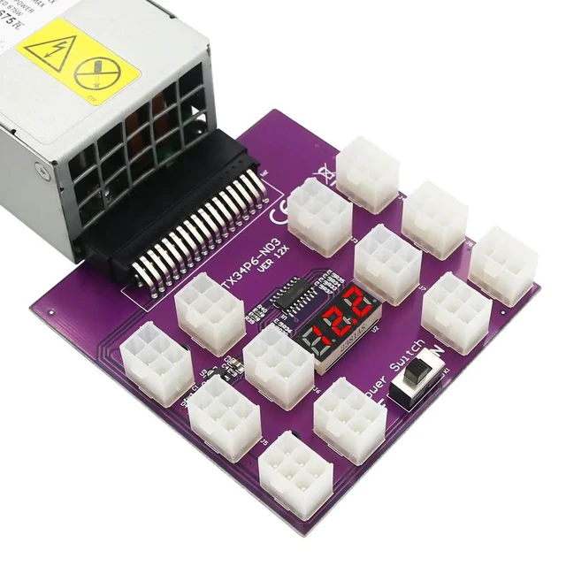 Alt view image 10 of 12 - GPU PSU Power Supply Breakout Board With 12PCS ATX 6Pin Power Connector for Server Emerson 7001484 for Riser Mining Power Supply