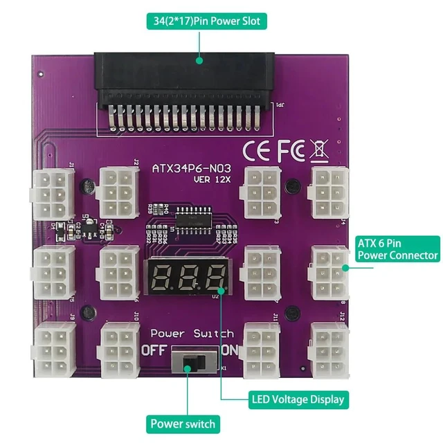 Alt view image 9 of 12 - GPU PSU Power Supply Breakout Board With 12PCS ATX 6Pin Power Connector for Server Emerson 7001484 for Riser Mining Power Supply