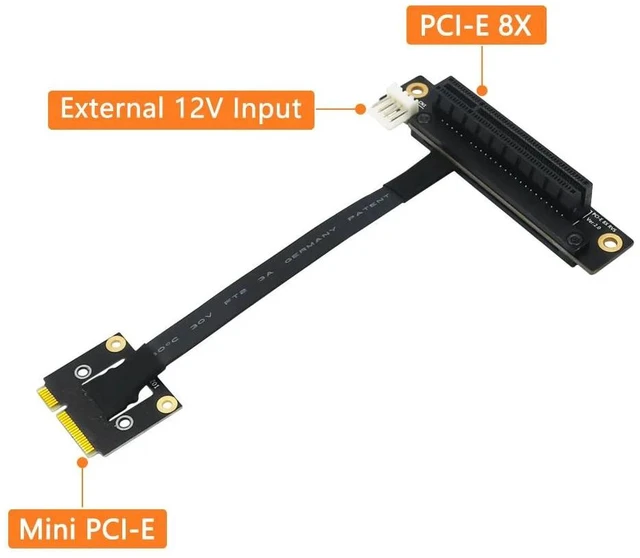 Alt view image 9 of 12 - PCI-E Riser 270 Degree Mini PCIe To PCI-E 8X Adapter Cable Convert Cable Riser 4pin FDD Power Connector for PCIE Tester Extender
