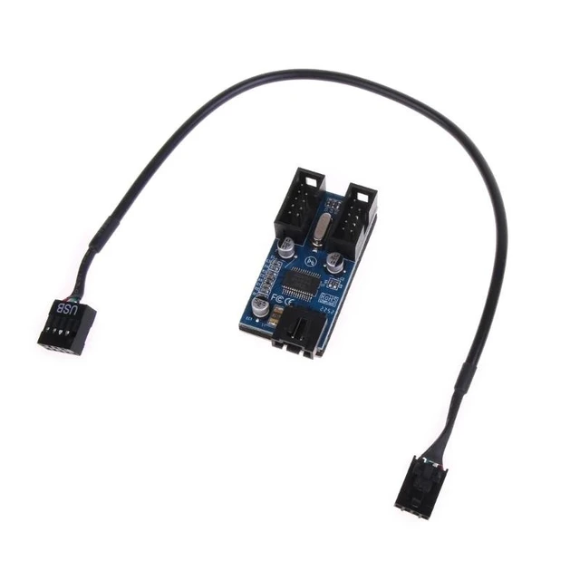 Alt view image 2 of 2 - 9Pin USB Header Splitter Male 1 to 2 Female Extension Cable Card for Motherboard, USB 2.0 Splitter Cable Connector