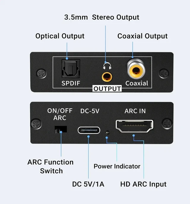 Alt view image 7 of 11 - HDMI ARC Extractor 192KHz ARC TV to Digital SPDIF Audio 5.1CH HDMI to Coaxial SPDIF Jack Extractor Return Channel Converter