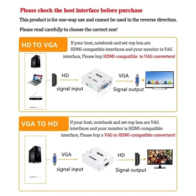 Alt view image 9 of 12 - Mini HDMI to VGA Converter With Audio out 1080P VGA to HDMI Adapter Video Audio Box for TV Box PC Laptop Monitor Projector(HDMI2VGA-White)