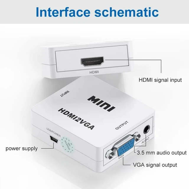 Alt view image 11 of 12 - Mini HDMI to VGA Converter With Audio out 1080P VGA to HDMI Adapter Video Audio Box for TV Box PC Laptop Monitor Projector(HDMI2VGA-White)