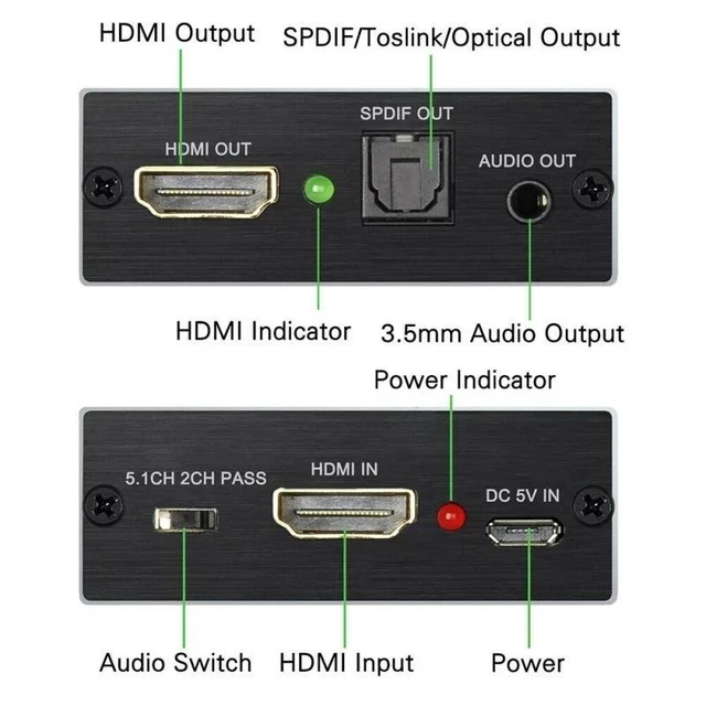 Alt view image 9 of 11 - HDMI Audio Extractor HDMI to HDMI and Optical+ 3.5mm Stereo Audio Extractor Converter HDMI Audio Splitter Adapter
