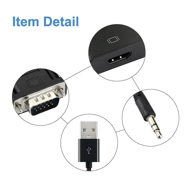Alt view image 9 of 12 - VGA Male to HDMI-compatible Female 1080P HD Converter Adapter 3.5mm Audio TV AV HDTV PC Video VGA2HDTV For PC Laptop Projector