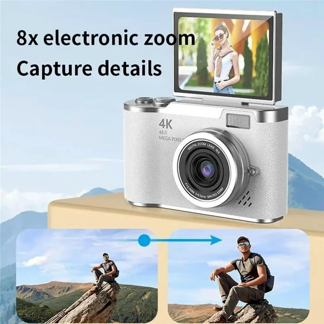 Alt view image 8 of 12 - 8X Digital Zoom Camera For Student 4K CCD 48MP Compact Digital Photography Camera 180 Flip Screen Selfile Camera Green