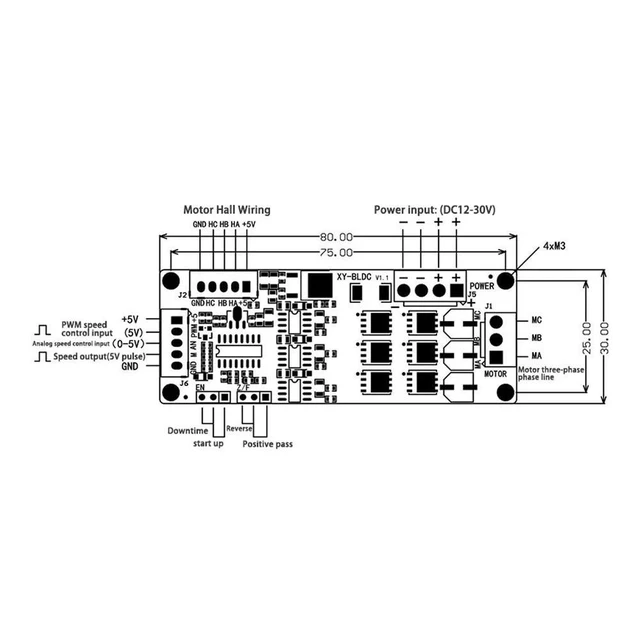 Alt view image 6 of 6 - XY-BLDC 3 Phase DC Motor Controller with Hall Brushless 10KHz PWM Motor Drive Board DC 12V-30V 200W for 120° DC Motor