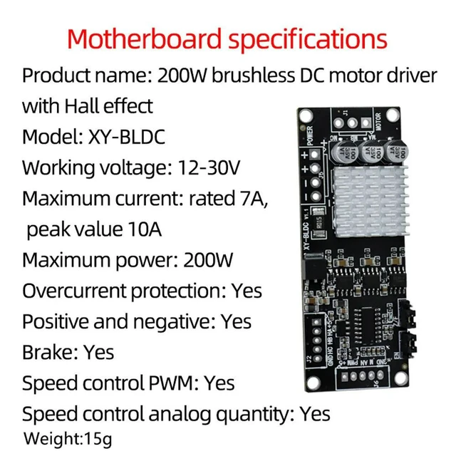 Alt view image 5 of 6 - XY-BLDC 3 Phase DC Motor Controller with Hall Brushless 10KHz PWM Motor Drive Board DC 12V-30V 200W for 120° DC Motor