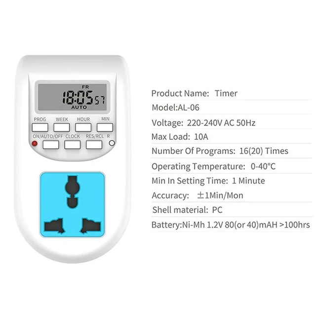Alt view image 11 of 12 - AL-06 LCD Digital Display Timer Switch DE Plug AC220-240V 50Hz Timing Socket Wely Programmable Electronic Digital Timer Switch