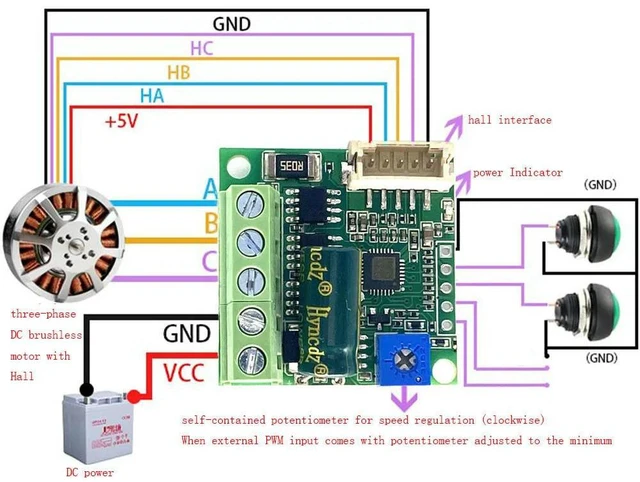 Alt view image 5 of 6 - 100W Brushless Motor Speed Controller with Hall DC6-28V BLDC Driver Board 3 Phase Brushless Motor Speed Regulator with Cable