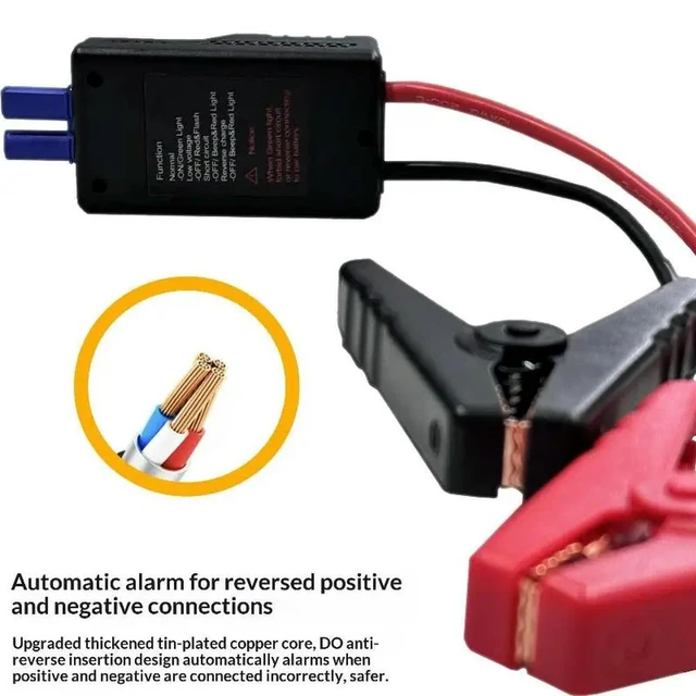 Alt view image 4 of 6 - 1Pcs ligent Clamp Booster 650A 12V Anti Reverse Connection Emergency Jumper Cable Clip With EC5 Plug Connector