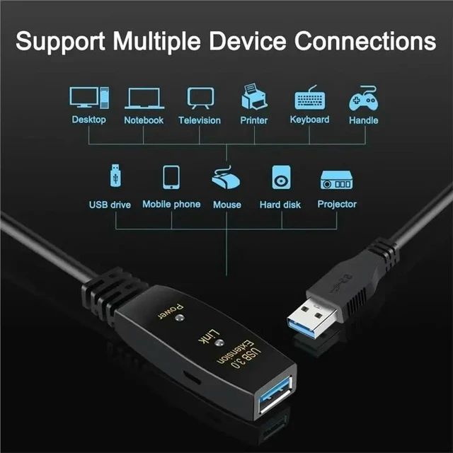Alt view image 12 of 12 - Active USB 3.0 Extension Cable 10M With Amplifier USB 3.0 Type A Male To Female USB 3.0 Extender Repeater Cable Cord