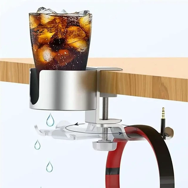 Alt view image 11 of 12 - Adjustable Desk Cup Holder Mount Aluminum Double Tube Headset Stand Clamp