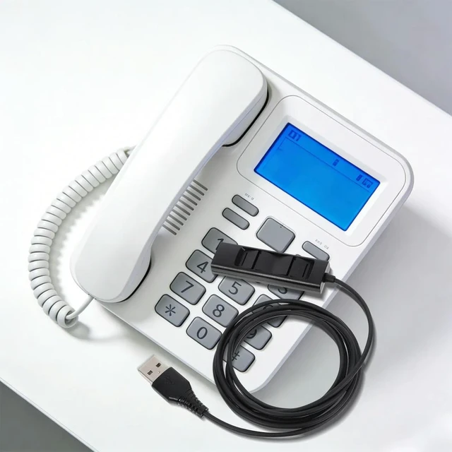 Alt view image 5 of 6 - Single Pin Headset to USB Adapter Cable with Built-in Volume Mute Mic Controls for Landline Office Phone Systems Telephone