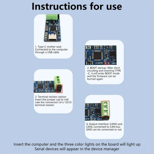 Alt view image 5 of 6 - Type-C USB to CAN Module Supports CAN FD CAN Bus Analyzer V2.0 With 3 Color LED High-Performance STM32G4 Series Microcontroller