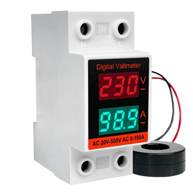 Alt view image 9 of 12 - Din Rail Voltmeter Ammeter 2 in 1 AC Monitor Single Phase Voltage Current Power Meter AC20-500V AC0-100A VOLT AMP Detector