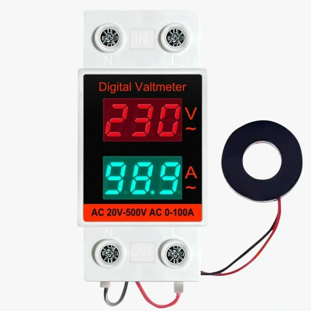 Alt view image 7 of 12 - Din Rail Voltmeter Ammeter 2 in 1 AC Monitor Single Phase Voltage Current Power Meter AC20-500V AC0-100A VOLT AMP Detector