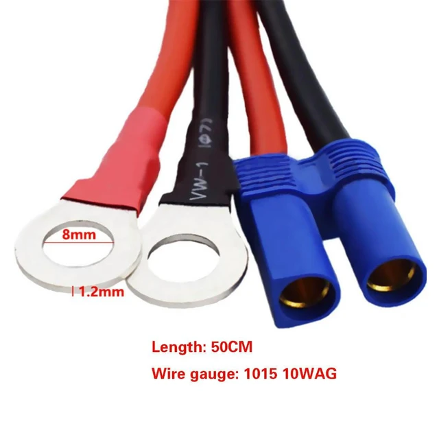 Alt view image 11 of 12 - 50CM EC5 Female Connector to Ring Terminal Extension Cord Cable 10WAG 12-36V