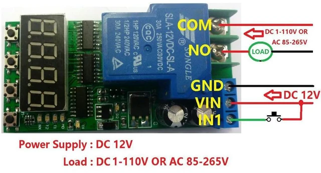 Alt view image 6 of 6 - IO23C01 DC12V 30A Multifunction Timer Delay Relay Module High Power On/Off Self-lock Instantaneous Switch for PLC Motor LED Car
