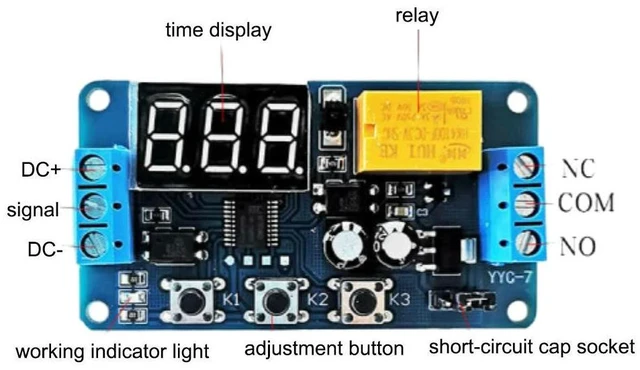 Alt view image 5 of 6 - 1 Channel Relay Module 3V-7V Trigger Delay Cycle Timing On/Off Switch 0.1-999 Minutes Adjustable Time Delay Relay Module