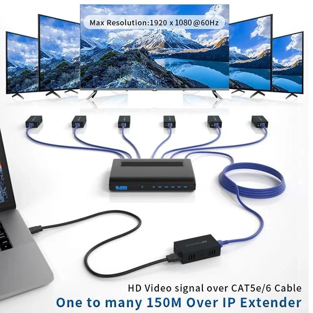 Alt view image 8 of 12 - (UK Plug)(1 RX only)200M HDMI Extender over IP Rj45 Cat5e/6 Cable 1080P HDMI Splitter Extender Video Tranmit Support One to Many By Ethernet Switch