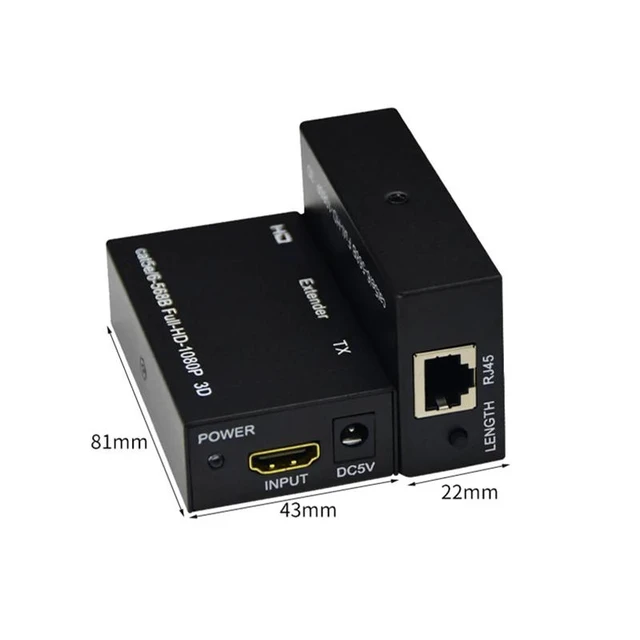 Alt view image 7 of 12 - 1 Pair 1080P FHD HDMI-compatible to RJ45 60M Extender Splitter Sender&Receiver Over Ethernet CAT 5E/6 for TV PC Laptop HDTV(With EU Plug)