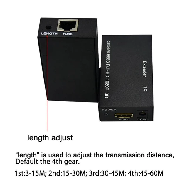Alt view image 11 of 12 - 1 Pair 1080P FHD HDMI-compatible to RJ45 60M Extender Splitter Sender&Receiver Over Ethernet CAT 5E/6 for TV PC Laptop HDTV(With EU Plug)