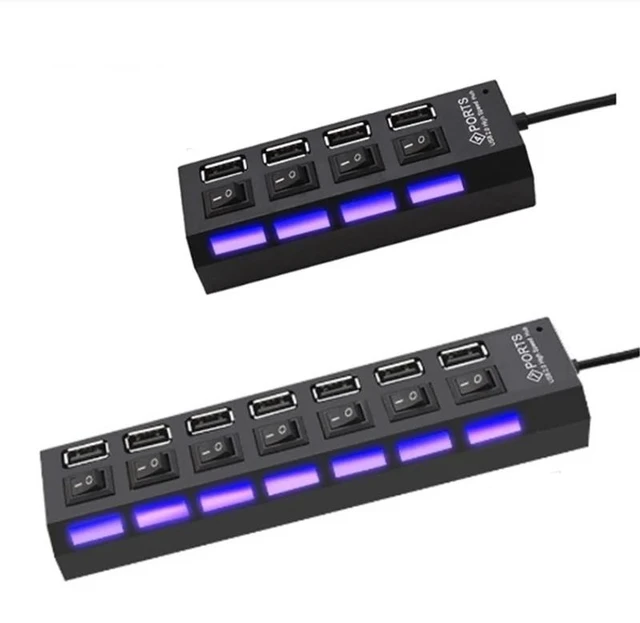 Alt view image 7 of 12 - RYRA High Speed 4/7 Ports USB HUB 2.0 Adapter Expander Multi USB Splitter Multiple Extender With Switch 30CM Cable For PC Laptop Color: white (black 7port)
