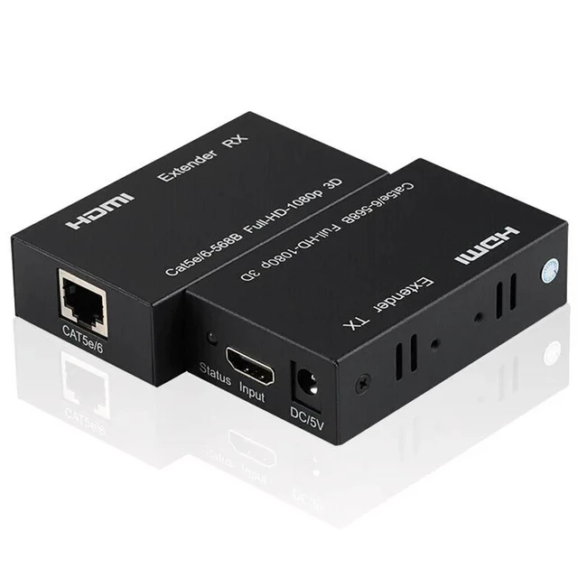 Alt view image 7 of 13 - 60M HDMI Extender over Cat5e/6 Cable 1080P HDMI to Ethernet RJ45 Extender Repeater Transmit Converter for PC Loptop TV Monitor(US Plug)