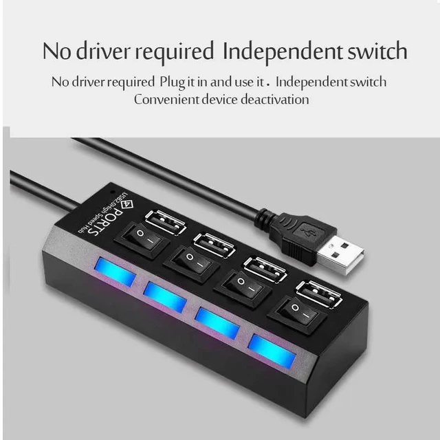 Alt view image 8 of 12 - USB 2.0 Hub USB Hub 2.0 Multi USB Splitter Hub Use Power Adapter 4/7 Port Multiple Expander USB 3.0 Hub with Switch 30CM Cable Color:brown(As the picture show)