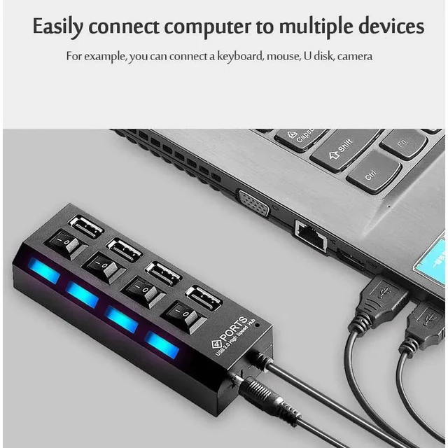 Alt view image 9 of 12 - USB 2.0 Hub USB Hub 2.0 Multi USB Splitter Hub Use Power Adapter 4/7 Port Multiple Expander USB 3.0 Hub with Switch 30CM Cable Color:brown(As the picture show)