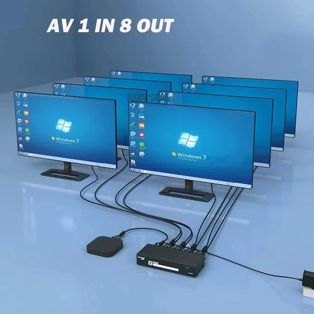 Alt view image 10 of 11 - 1x4 AV Splitter 1 In 4 Out AV Video Distributor 1x4 1x8 Video Audio Converter Duplicate Screen Amplifier for DVD Player HDTV VCD(UK Plug)(1x4)