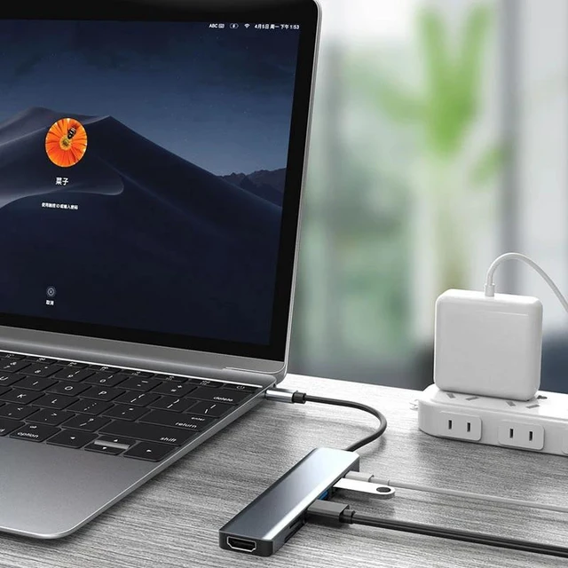 Alt view image 12 of 12 - USB C HUB Type C Splitter To HDMI 4K Thunderbolt 3 Docking Station Laptop Adapter With PD SD TF RJ45 For Macbook Air M1 iPad Pro Color: russet (5in1 PD RJ45)