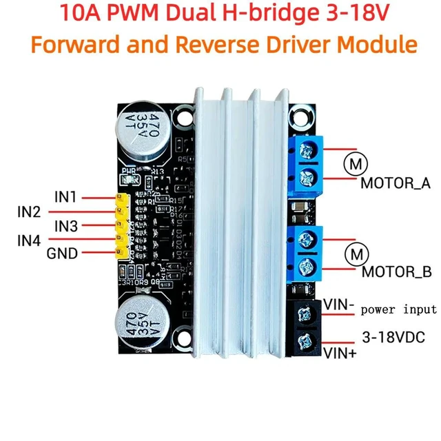 Alt view image 7 of 12 - 10A Dual H-bridge DC Motor Driver 3-18V Forward and Reverse Driver Module PWM Speed Dimming Controller Board Low Voltage