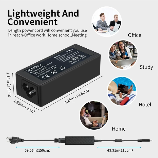 Alt view image 12 of 14 - 65W/45W AC Charger for Dell Inspiron P51F P25T P24T P57G P58F P69G P54G P28E P66F P20T P75F P30E P32E P60G P55F P30E P29G P89G P70F P64G P47F P35E P63F P76G P83G P87G Laptop Power Supply Cord