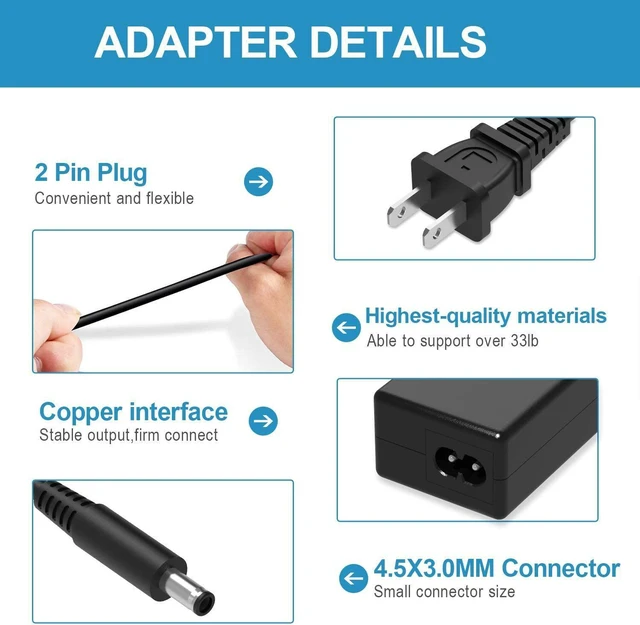 Alt view image 9 of 12 - 65W AC Adapter Charger Fit for Dell Inspiron 5510 5410 5515 5415 5518 5418 Vostro 5515 5415 P106F001 P143G001 Laptop Power Supply Adapter Cord