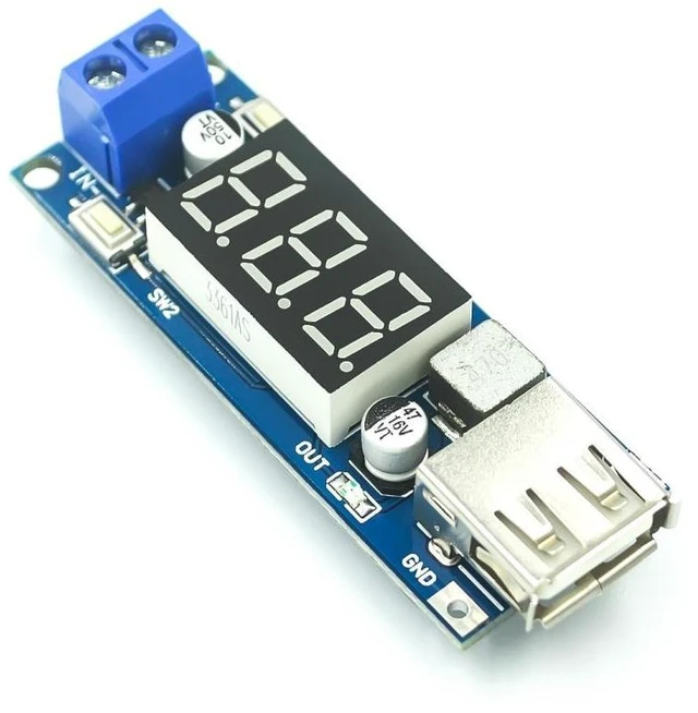 Alt view image 4 of 6 - DC DC Step Down Converter LED Display Voltmeter + 5 V USB Charger Power Supply Module Board Step-down Buck Port 6.5-40V To 5V 2A