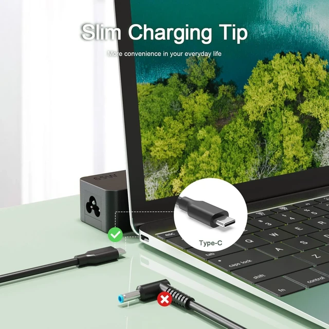 Alt view image 9 of 14 - 65W 45W USB-C Fast Charger Fit for HP Elitebook 840 Spectre x360 Chromebook Elite x2 x3 Type-C Laptop AC Power Adapter Supply Cord