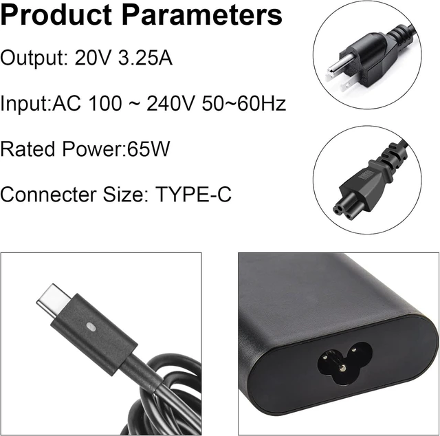 Alt view image 9 of 14 - 65W 45W Laptop Charger USB C for Dell USB C Charger, Dell XPS 12, XPS 13, Latitude 3540 5420 5430 5440 5450 5520 5530 5540 5550 7400 7410 7420 7430 7440