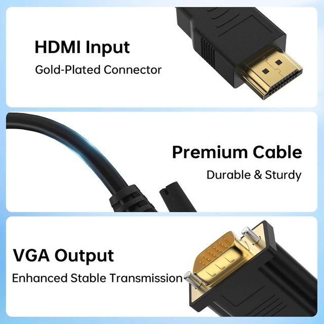 Alt view image 9 of 14 - HDMI to VGA Cable 6ft Anti-Interference Gold-Plated Plugs 1080P@60Hz Aluminum HDMI Source to VGA Display Adapter (Male to Male) Compatible for PC Laptop Xbox PS5 Monitor More