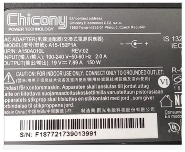 Alt view image 4 of 6 - Chicony A15-150P1A 19V 7.89A 150W A150A010L AC Adapter For CLEVO W650KK1 P955EP6 P950HP6 Laptop Power Supply Charger