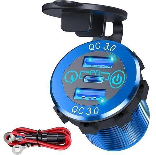 Alt view image 8 of 14 - 12V USB Outlet, 30W USB C & 30W Dual QC 3.0 USB A Port, Quick Charge 12V 24V USB C Outlet with Touch Switch, Waterproof Charger Socket for Car RV Boat Marine Motorcycle Truck Golf Cart