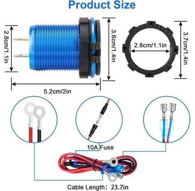 Alt view image 13 of 14 - 12V USB Outlet, 30W USB C & 30W Dual QC 3.0 USB A Port, Quick Charge 12V 24V USB C Outlet with Touch Switch, Waterproof Charger Socket for Car RV Boat Marine Motorcycle Truck Golf Cart