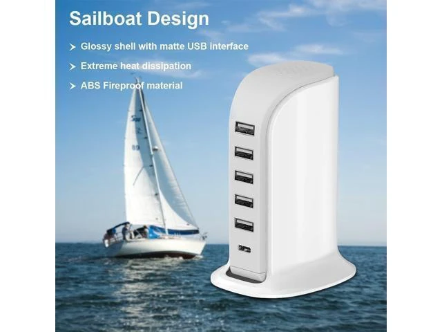 Alt view image 9 of 14 - Charging Station for Multiple Devices 40W Wall Charger Block 5 USB Ports(Shared 6A) USB Charging Hub Smart IC Charger Tower with Type-C 3A for iPhone iPad Tablets Smartphones Home Office Use