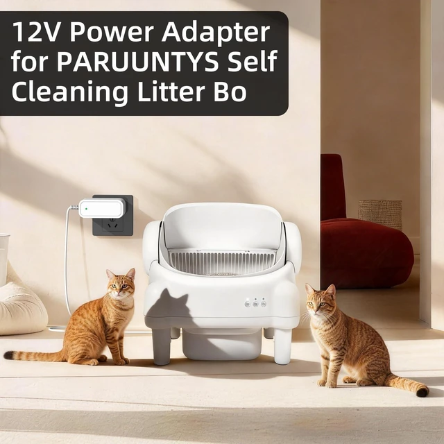 Alt view image 12 of 12 - 12V Power Adapter for PARUUNTYS Self Cleaning Litter Box, Power Cord for PARUUNTYS Open-Top Self-Cleaning Cat Litter Box Replacement Power Supply Charger