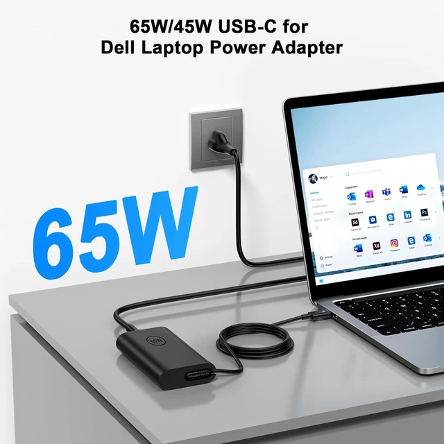 Alt view image 10 of 14 - 65W 45Watt USB C Charger for Dell Laptop Charger Replacement Dell Latitude 5520 5420 5320 5430 7420 7390 7320 7400 Dell XPS 13 15 Chromebook 3100 Computer Fast Charging Type C Power Supply Cord